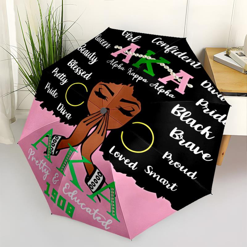 AKA logo2 Print Automatic Umbrella, 8 Rib Iron Frame, Plastic Handle, Suitable for Outdoor Travel &Daily , Ideal Gift