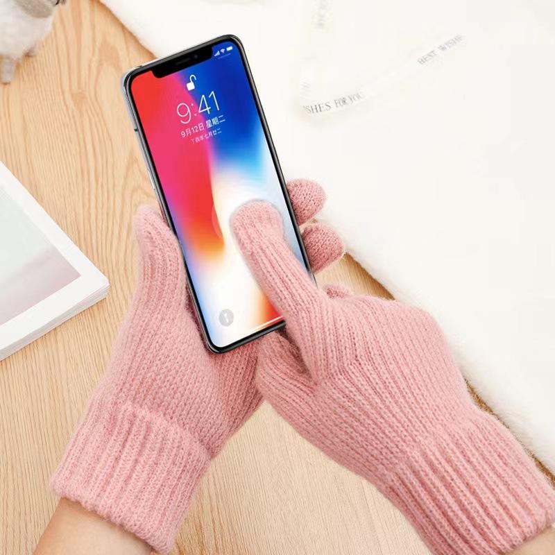 Touch Screen Gloves Plus Velvet Warm Brushed Knitted Women's Winter Cute Warm Woolen Warm Men's Cycling Protection Against Cold