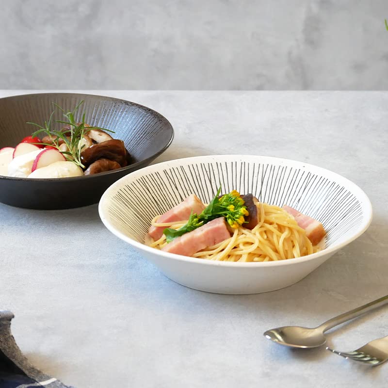EAST table Pastacurryteller 21cm Randdraht Weiß Hergestellt in Japan Großer Teller Tiefer Teller Spülmaschinenfest Mikrowellengeeignet 111-004-01