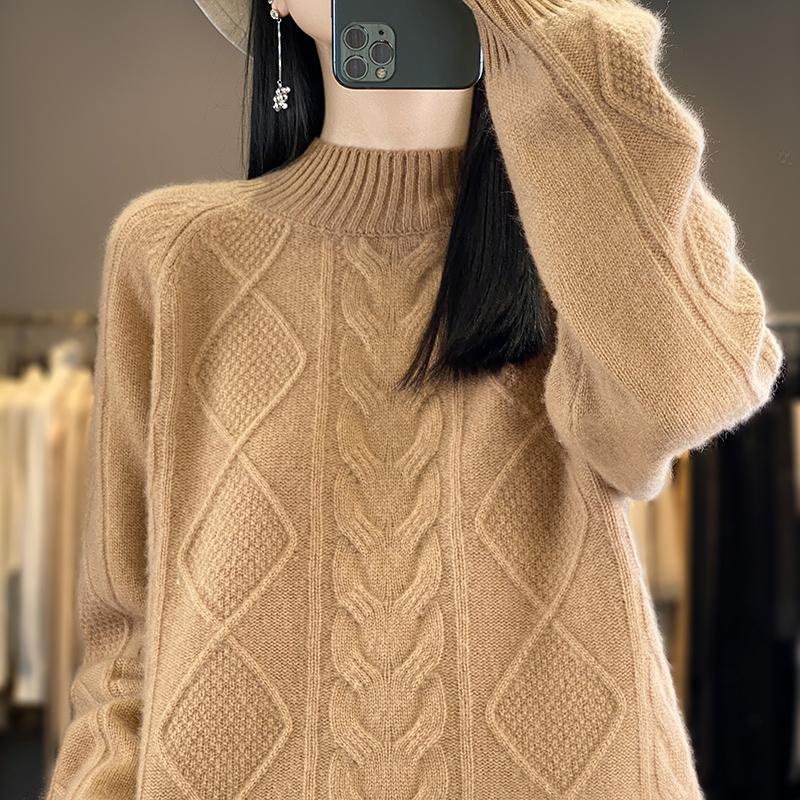 Women's Cashmere Sweater Qinghe Cashmere 30% Cashmere 70% Wool Women's Autumn and Winter Cashmere Pullover Soft and Warm