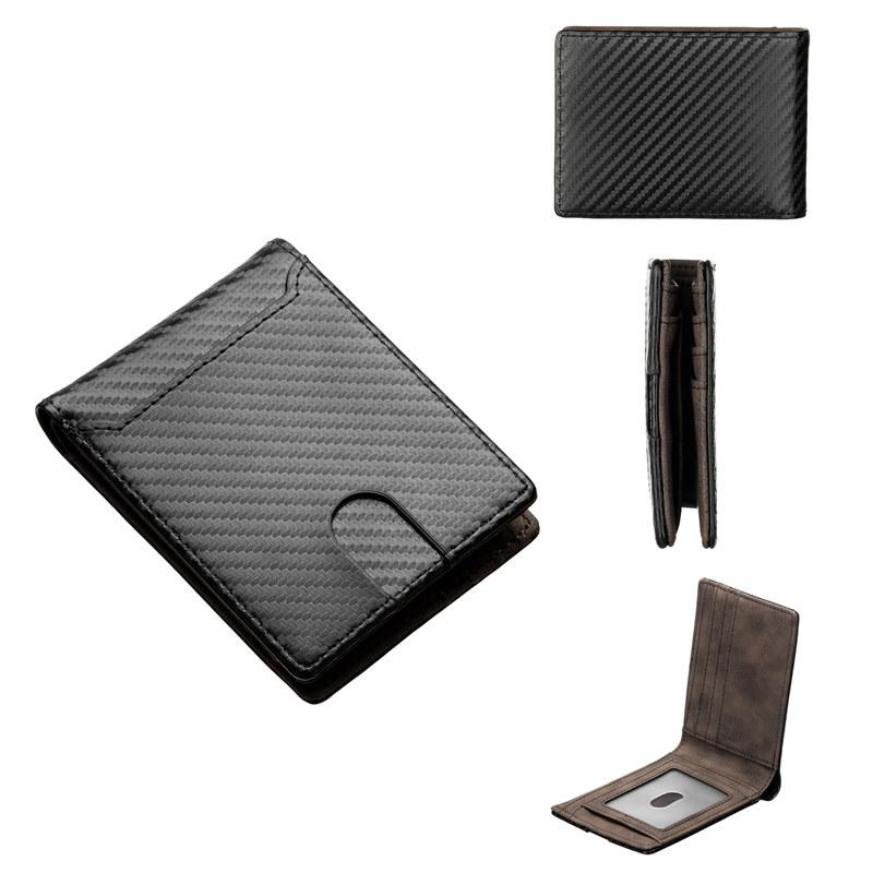 Baellerry Carbon Fiber Texture Short Wallets for Men Fashion Business ID Card Holder Bi-fold Wallet Hasp Coin Purse