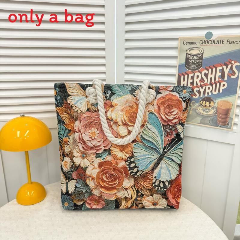 Canvas Embroidered Shoulder Bag With Large Capacity For Casual Daily Use