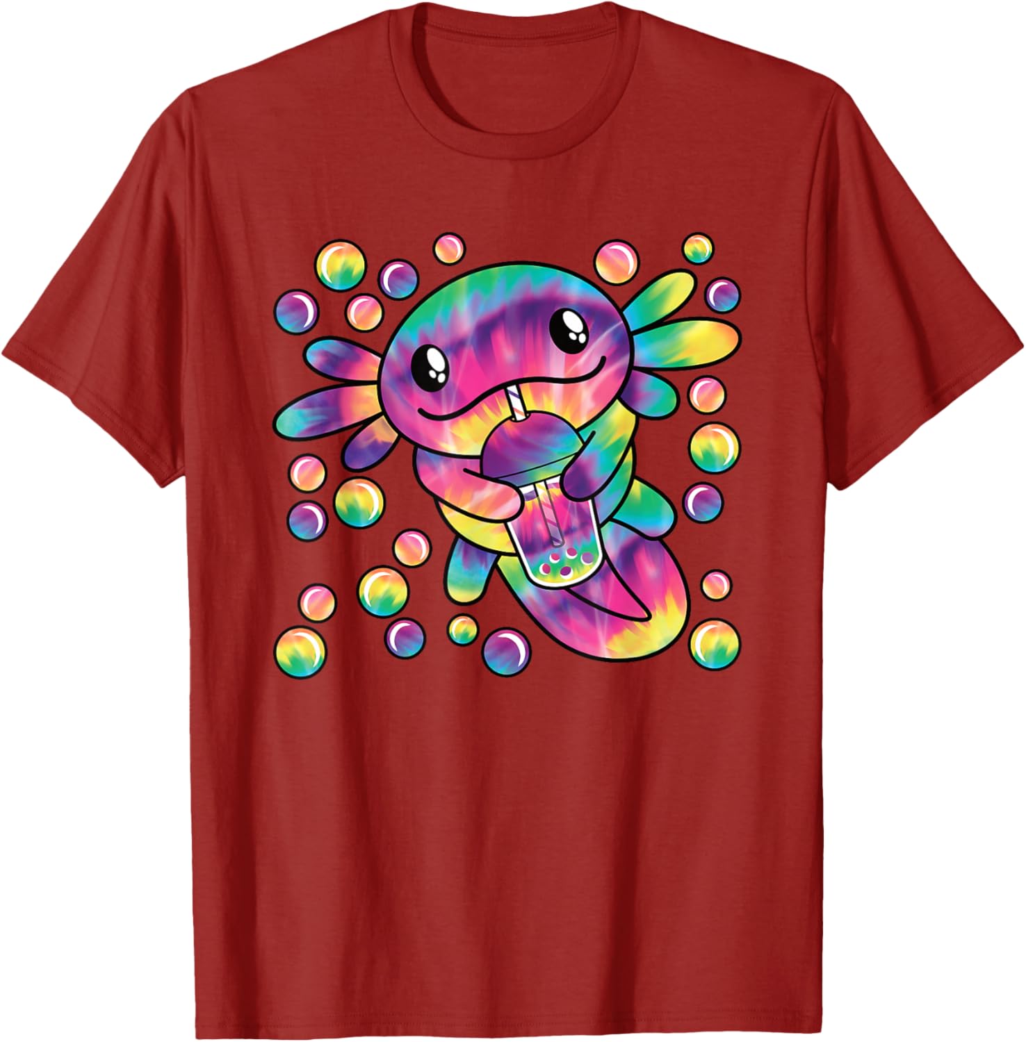 Tie Dye Axolotl Drinking Boba Tea Kawaii Cute Amphibian Lover Graphic Tee S