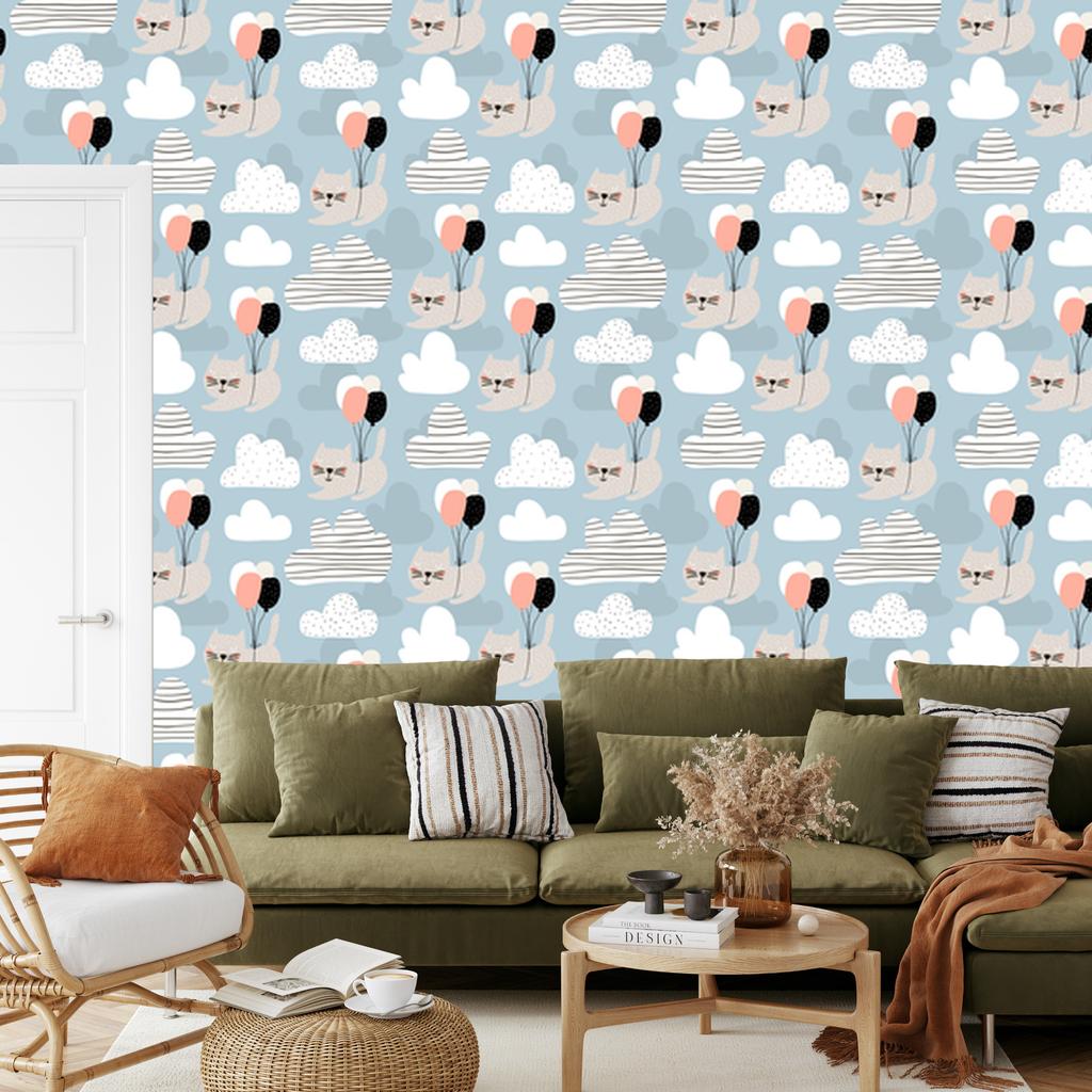 Kittens and Balloons Wallpaper for Living Room and Bedroom 50x1000