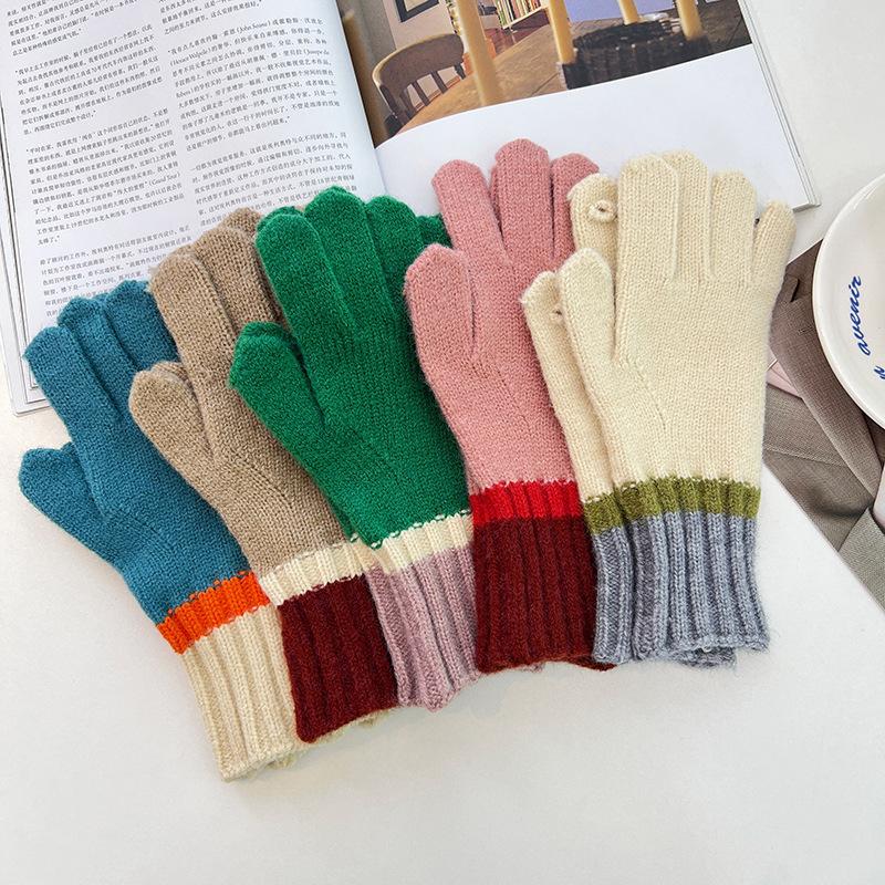 Nowe rękawiczki Dong Dong damskie Korea Południowa kolor dzianiny wełniane ciepłe jesienne i zimowe miłośnicy wskazują ekran dotykowy na zimno
