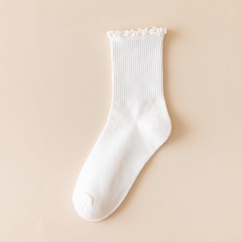 

Women s Mid-Calf Cotton Lace Socks: Odor-Resistant, Frilly Edge, JK Style for Spring & Summer One Size