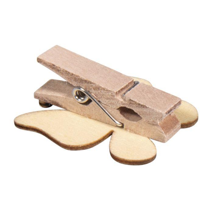 Pinces en bois - Oiseau - 3-3,5cm - 6 pièces - Couleur marron - Colore