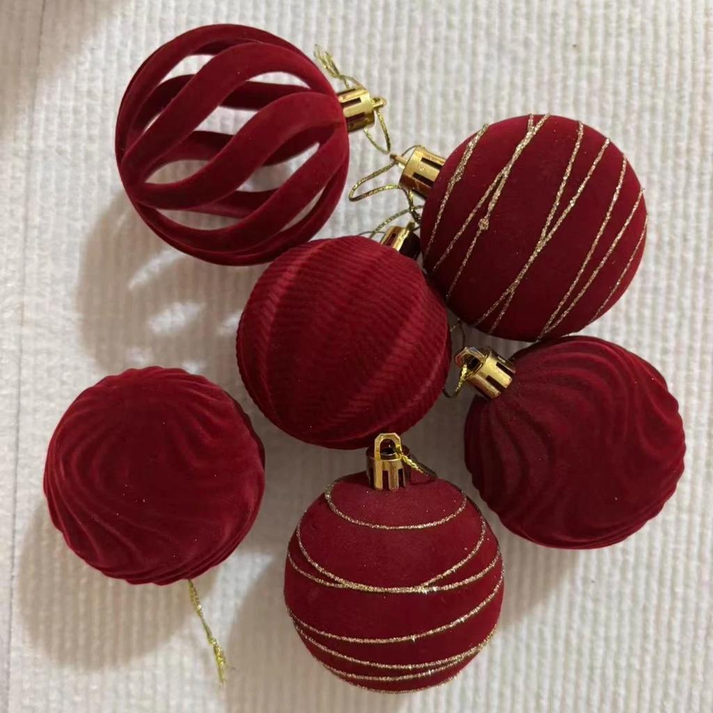 30Pcs 6Cm Velvet Christmas Balls Red Flocked Christmas Spheres Pendant Merry Christmas Tree Ornaments New Year Gifts Home Decor