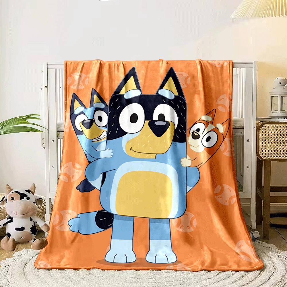 Cartoon dogs in blue and orange with playful poses on orange background. for all seasons blanket lunch break throw gift 80cm x 120cm
