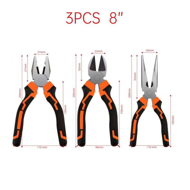 3pcs 8''/6”Universal Multifunctional Diagonal Pliers Needle Nose Pliers Hardware Tools Wire Cutters Electrician Wire Pliers