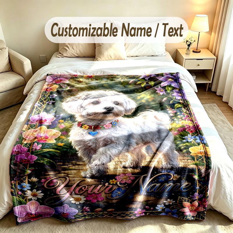 Dog Theme Soft Blanket Personalized Custom Name Text Print Warm Blanket Home Sofa Bedroom Decor