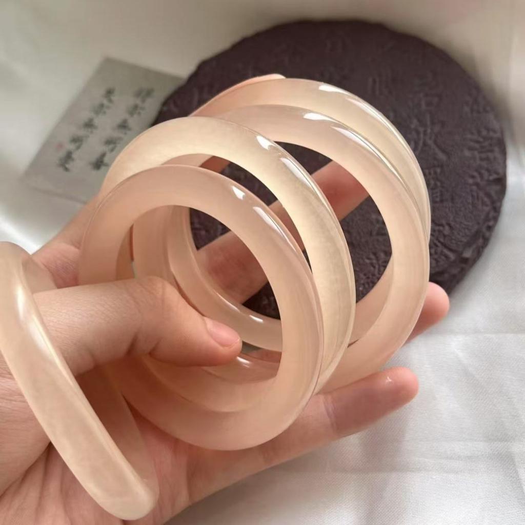 High ice transparent natural jade lotus root powder bracelet round bar Hotan Jade chalcedony peaceful temperament antique versatile copying