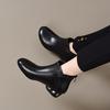 Round head short boots women's autumn and winter new low-heeled rear zipper leather boots simple temperament and thin flat-bottomed cotton boots