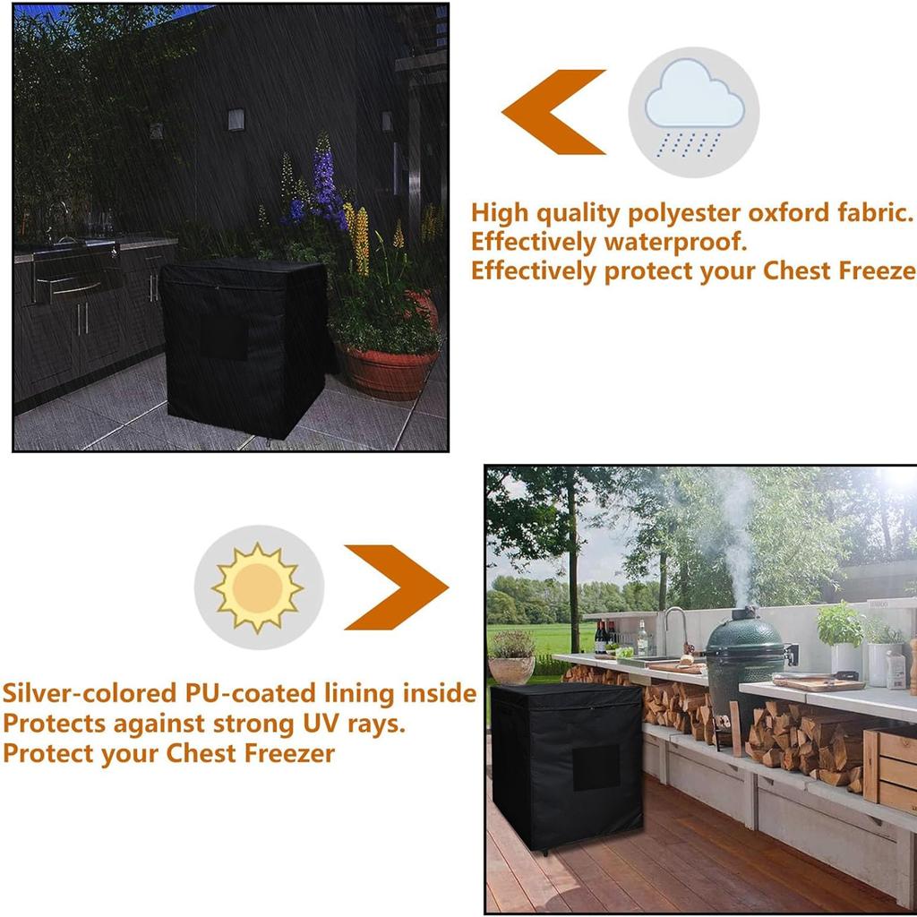 Black outdoor waterproof refrigerator dust cover, durable all-weather protection for upright freezer/beverage cooler with conven