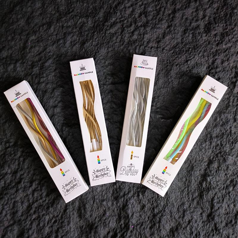6pcs/lot Curve Birthday Candles Golden Thread Slender Rod Candle for Party Cake Decoration Pencil Candles