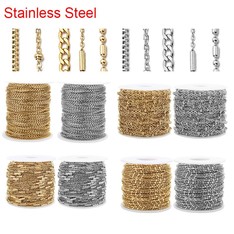 2meters Stainless Steel Link Box Ball Bead Chains Bulk Metal Necklace Bracelet Chains Lot Jewelry Making Supplies Accessories