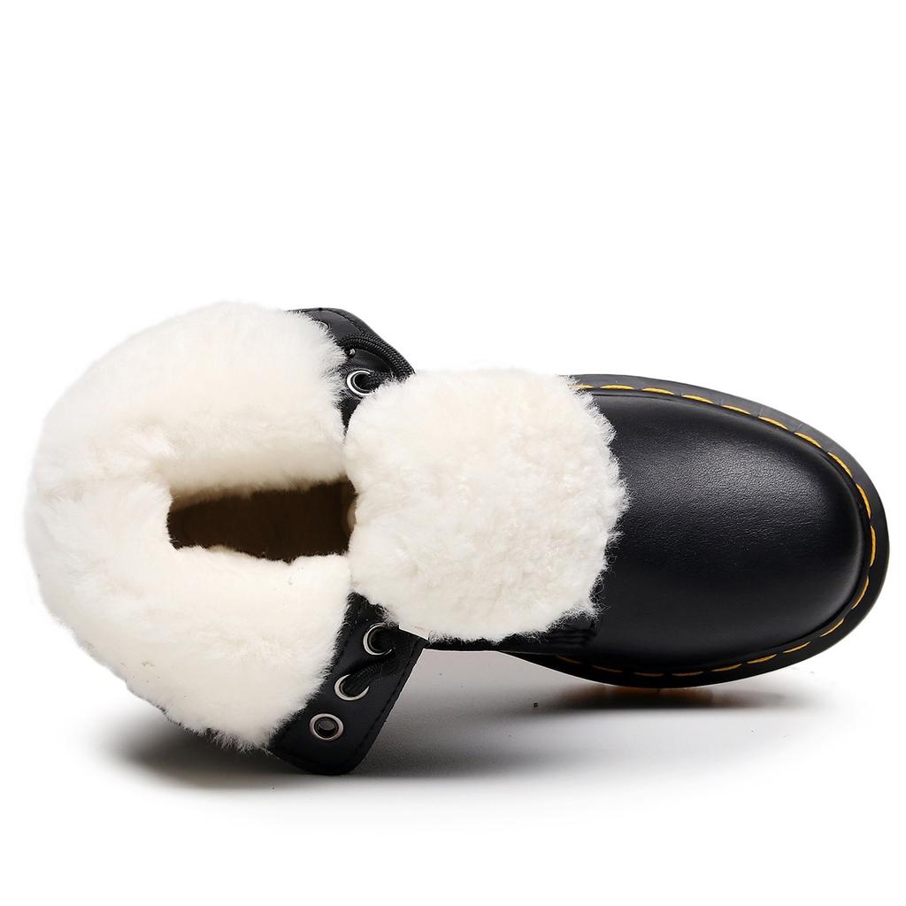 Real wool thick plush high-top locomotive boots classic soft leather short boots men's and women's leather boots round head trend