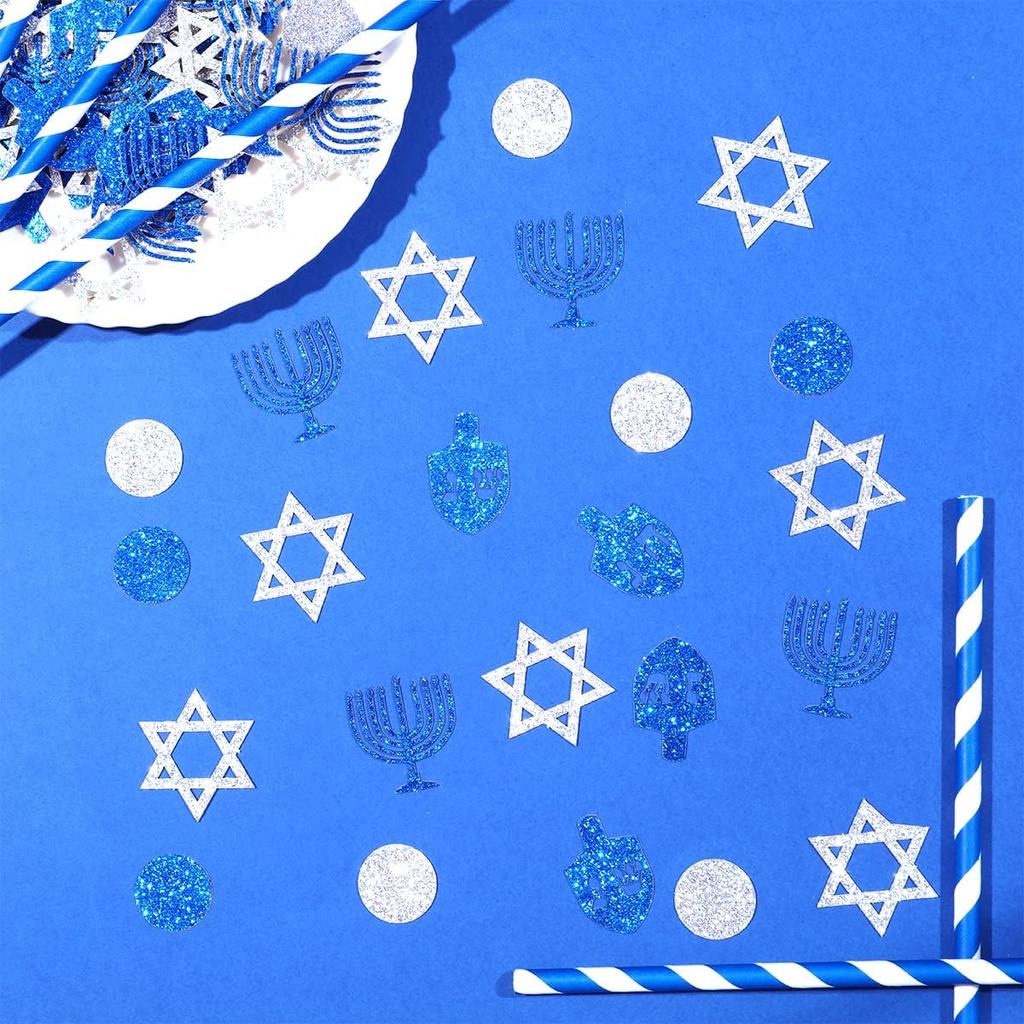 200PCS Hanukkah Decorations Confetti Hanukkah Table Confetti Decorations Je Confetti Chanukah Holiday Decorations Silver and Blue Hanukkah Confetti