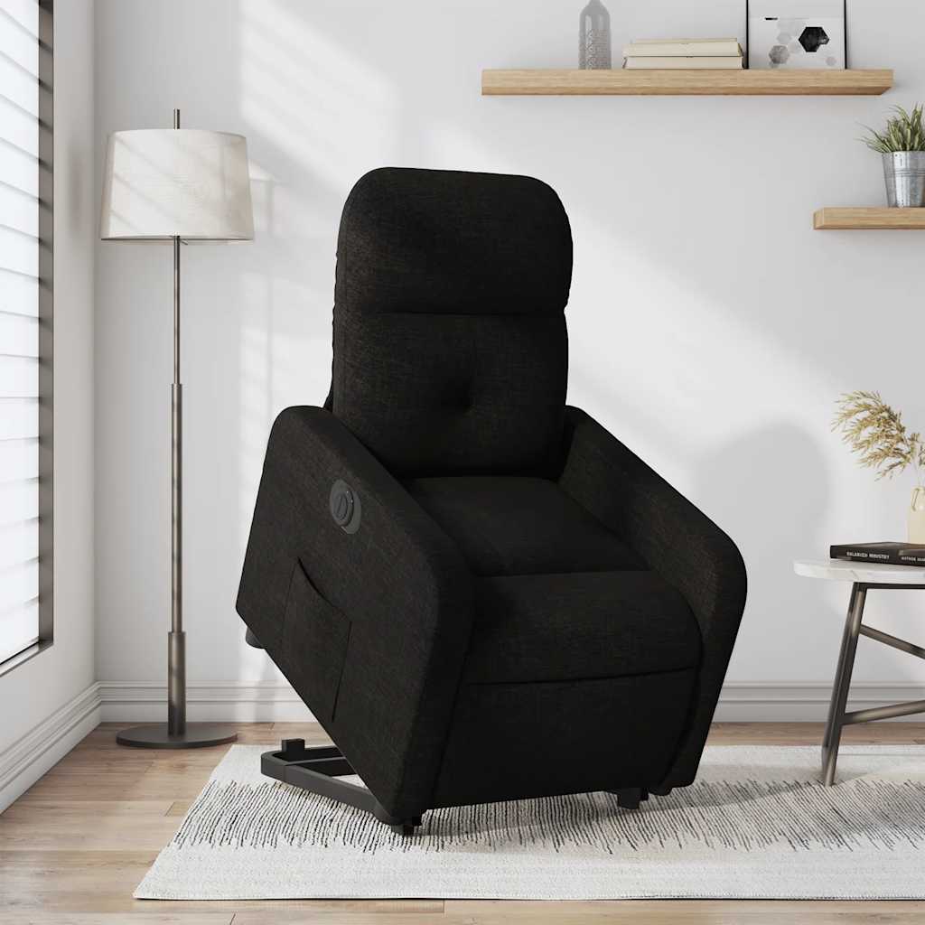 Electric Recliner Chair with Rising Function Black Fabric