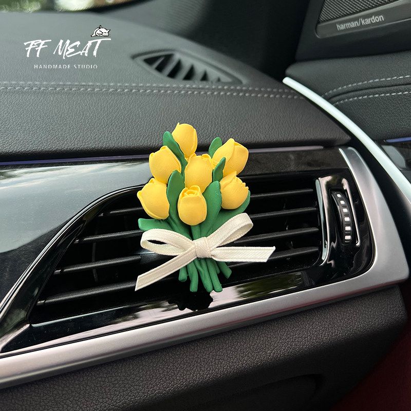 Car Air Freshener Pink Tulip Car Air Conditioning Vent Dashboard Decoration Aroma Diffuser Stone Goddess Gift
