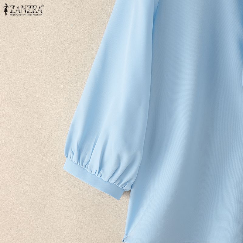 ZANZEA Women Casual Round Neck Solid Color Elegant 3/4 Sleeve Blouse
