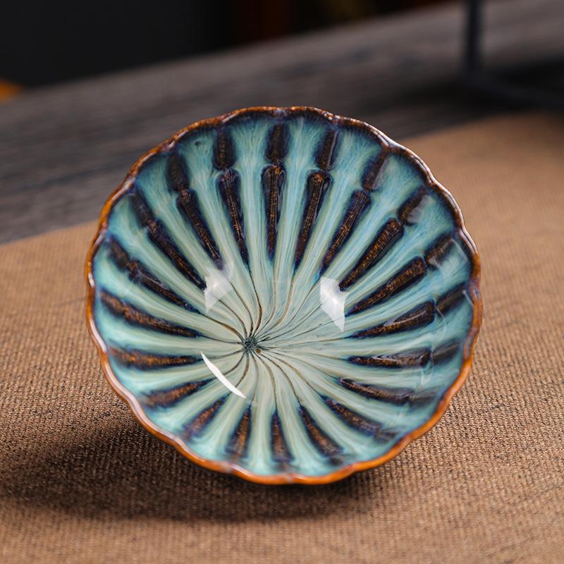Handcrafted Jianzhan Tenmoku Glazed Ceramic Teacup - Large Creative Douli Tasting Bowl.