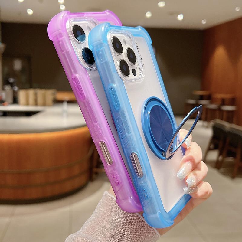 For Magsafe Magnetic 360°Rotat Metal Car Bracket 3-in-1 Four Corner Anti Drop Phone Case For iPhone 16 Pro Max 14 13 15 Pro Max
