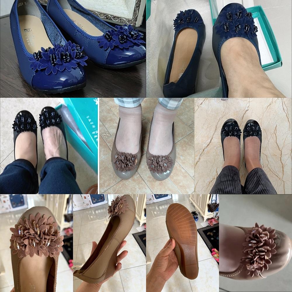 Guenine Leather Women's Loafers 2025 New Wedges Flower Moccasins Ladies Soft Rubber Retro Shoes Non-slip Luxury Slip-on Flats