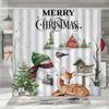 Christmas Shower Curtain, Winter Holiday Farm Snowman Santa Claus Christmas Tree Farmhouse Christmas Balls Bathroom Decorations