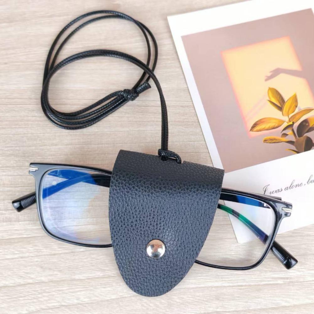Storage Hanging Rope Eyeglasses Storage Bag Pendant Leather Hanging Neck Pouch  for Unisex