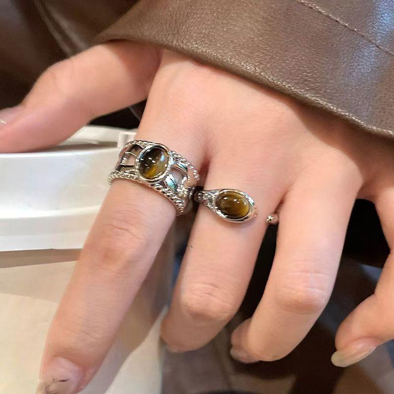 

2/3PCS Tiger Eye Stone Ring for Women Female Retro Sweet Girls Open Mouth Ring Korean Fashion Jewelry Accessories Gifts