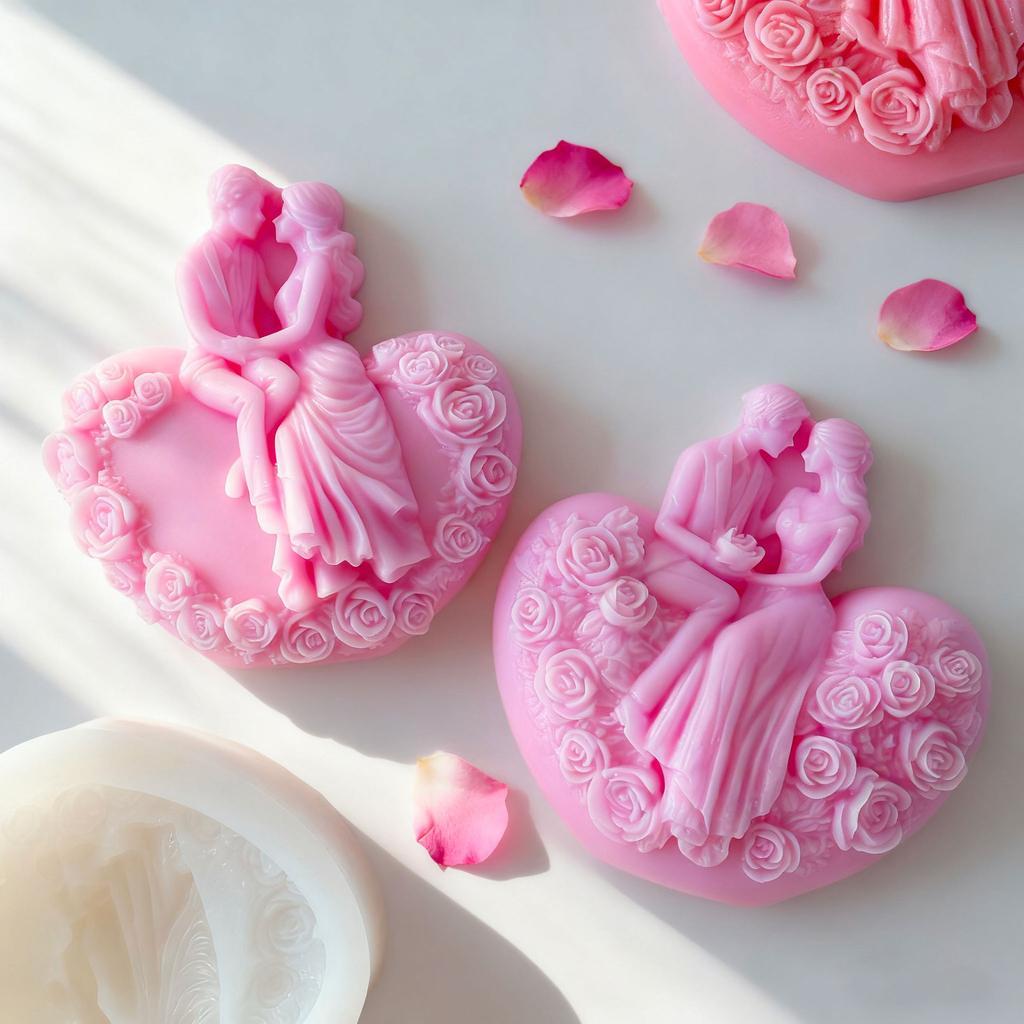DIY Love Couples Valentine's Day Rose Silicone Mold Handmade Scented Candle Plaster Form Mold Wedding Candle Making Molds