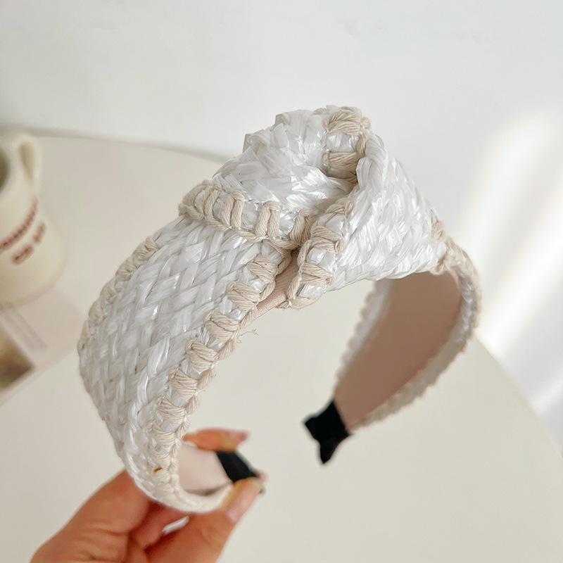 Chic Woman Weaving Fur Tape Knotted Headbands for Female Casual Shopping Beach Travel Headpiece Wide Adult Head Hoop