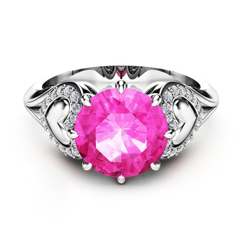Ebay Fashion And Popular Love Shape Pink Zircon Crystal Micro-Set Ring Platinum Plated Ring Jewelry