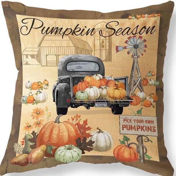 Nordic Fashion Square Linen Pillowcase Thanksgiving Design Autumn Harvest Cartoon Pumpkin Print Cushion Pillowcase