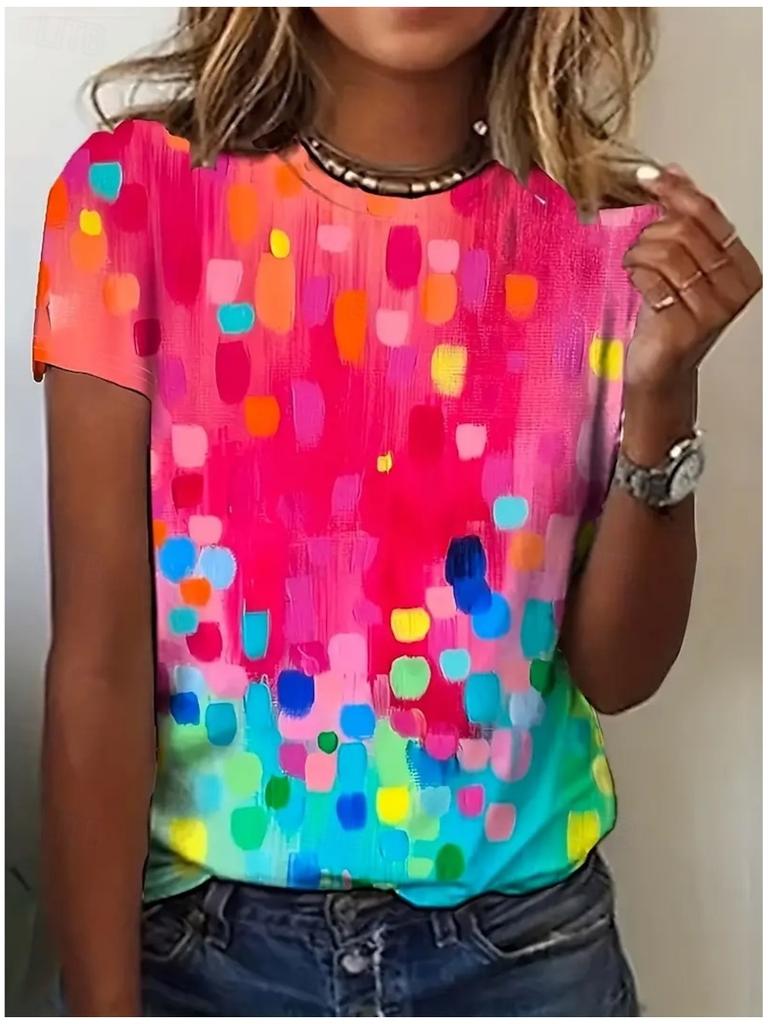 Women's Oil Painting 3D Prints T-Shirt Hawaiian Short Sleeve Tee Tops O-Neck T-Shirt Summer Hawaii Women's Clothing