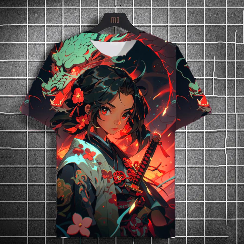 New Men's Samurai Katana Tattoo Girl T-Shirt Street 3D Print Tee Summer Women Short Sleeve Top