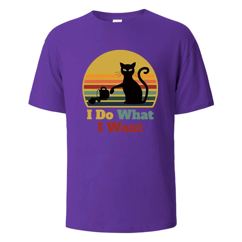 I Do What I Want Cat Pushing Down The Cup Printing Unisex T Shirts Summer Cotton Tshirts Breathable Basic Unisex Clothing Street Tees