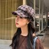 Plaid Octagonal Painter's Hat Women's Autumn and Winter Literary Retro Face Showing Small Cloud Hat Fashionable and Versatile Duck Beret