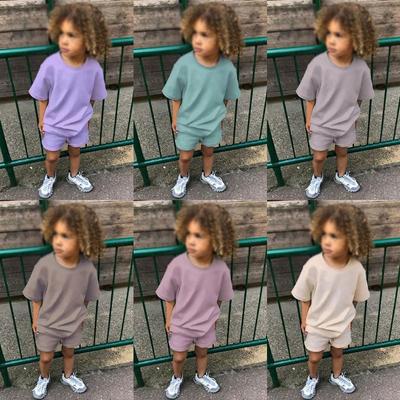 Boys and Girls Cotton Short Sleeve Shorts Solid Color Leisure Set 2025 Summer Children's Fashion Set
