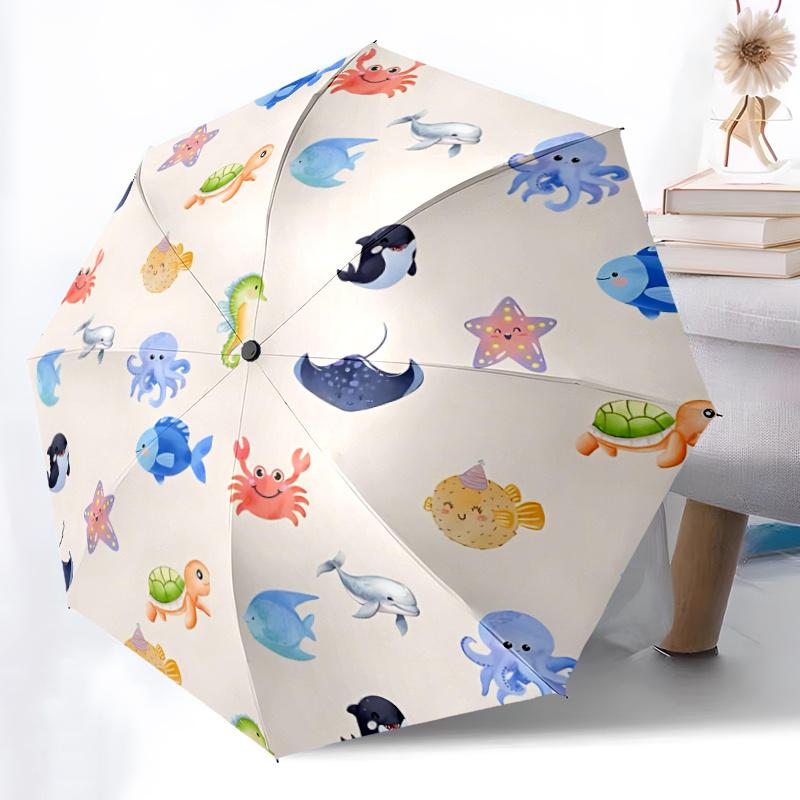 1pc Ocean Creatures One Umbrella  a Plastic Hle, Compact  Stylish, with a Vibrant Cartoon Pattern, Perfect  Home, Travel