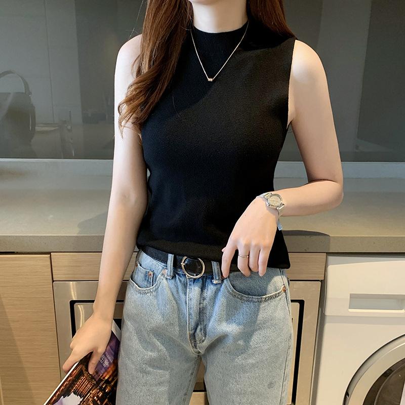 Weste Damen Half Rollkragenpullover Ärmelloses Strickoberteil Hosenträger