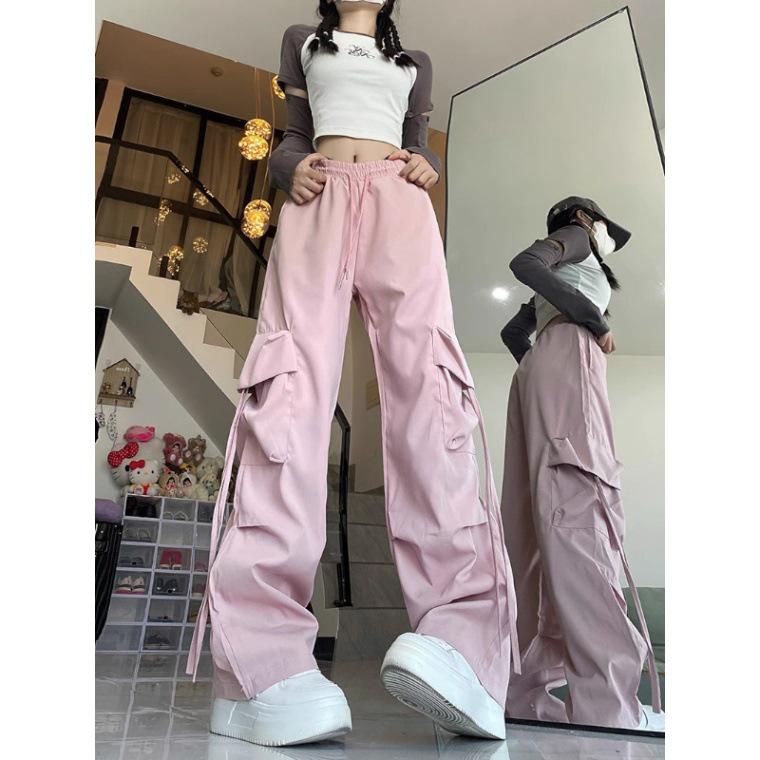 

Женские брюки с высокой талией, широкими штанинами, в стиле ретро, японская рабочая одежда - осенние, повседневные, свободного кроя 4XL розовый