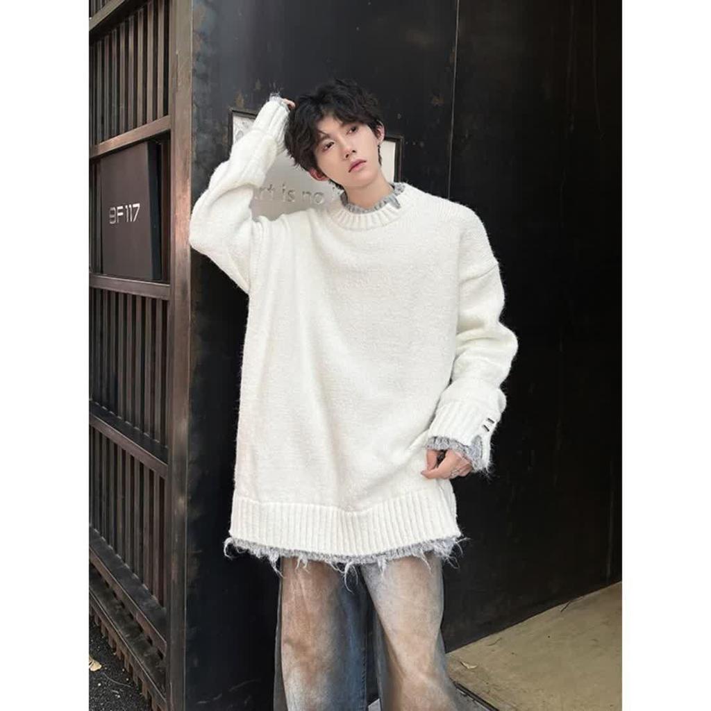 2024 Koreanischer Stil Herren Locker Zweiteiliger Look Rundhals Pullover - Hochwertige Strickware für Paare