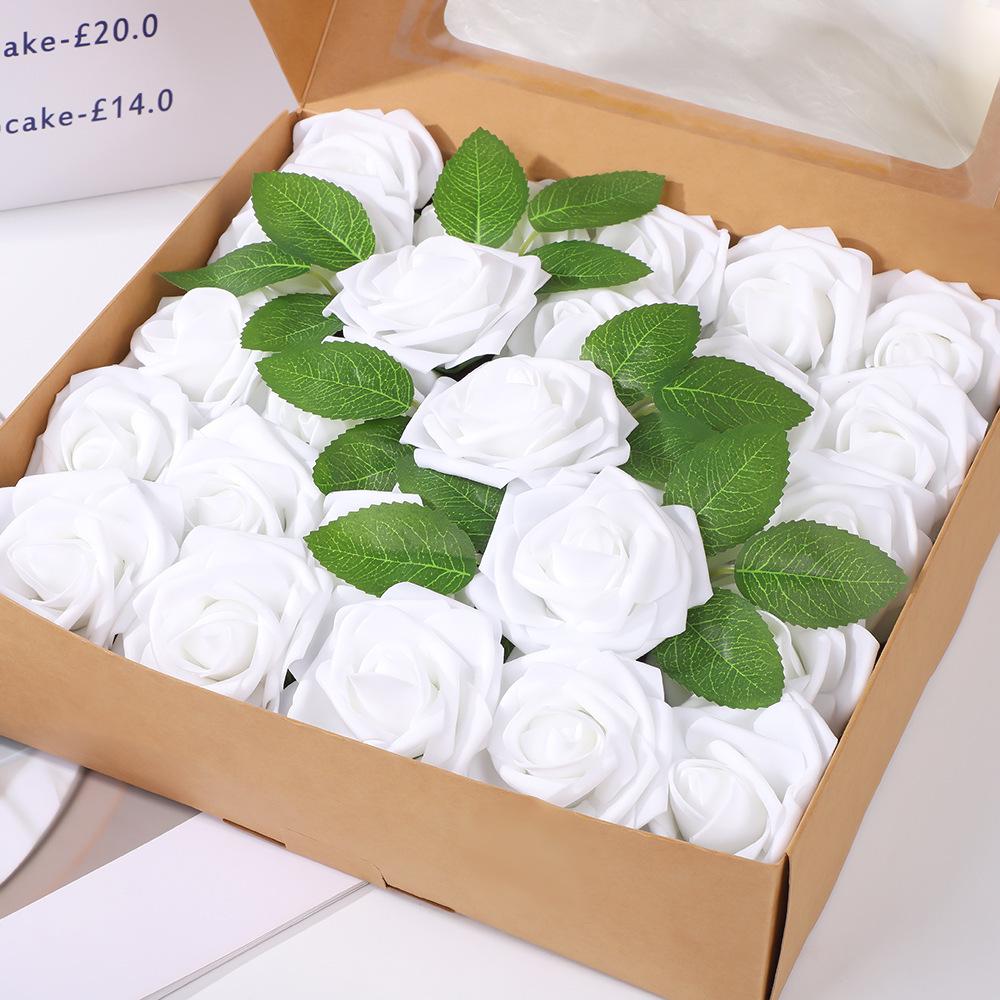 8cm Foam Rose Artificial Flower with Stem for Weddings and Valentine's Day
