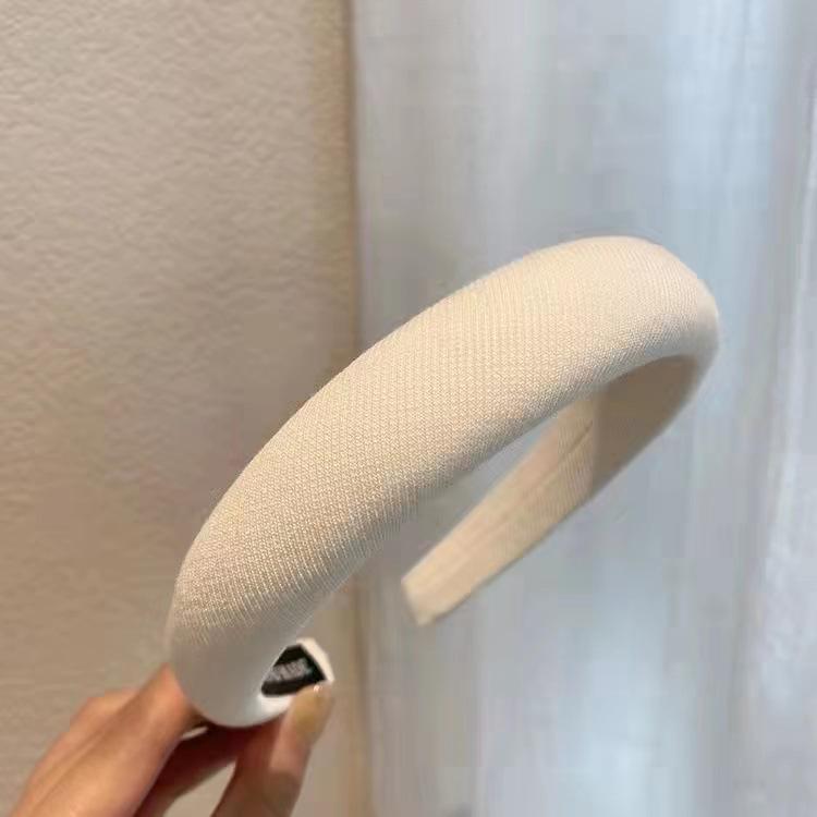 Retro French Wide Skull Top Sponge Headband for Women - Milk Coffee Color Hair Accessory