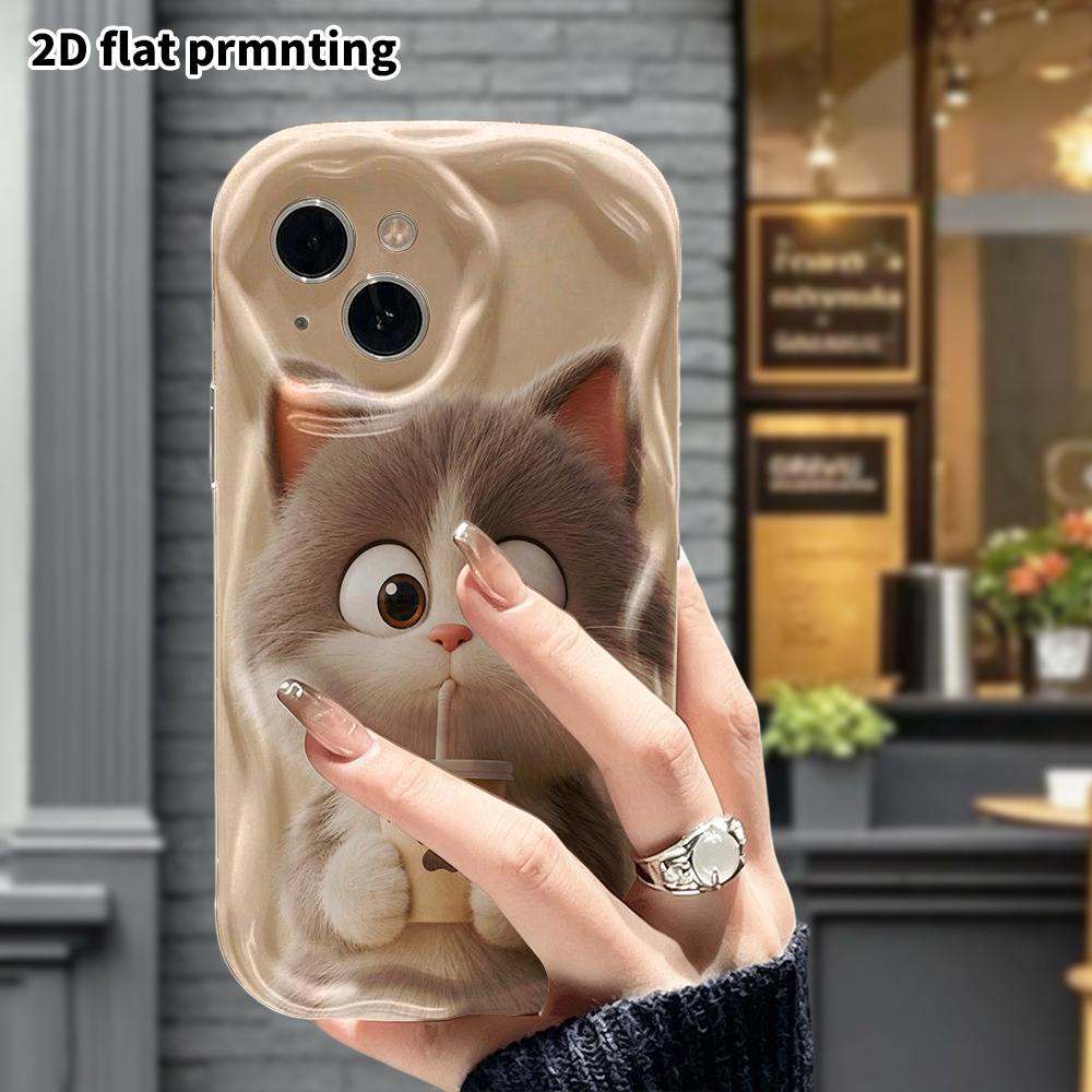 Phone Case: 2D Flat Design Suitable for iPhone 18 17 16 15 14 13 Pro Protective Case, Plush Little Cat, Perfect Christmas and Halloween Holiday Gift