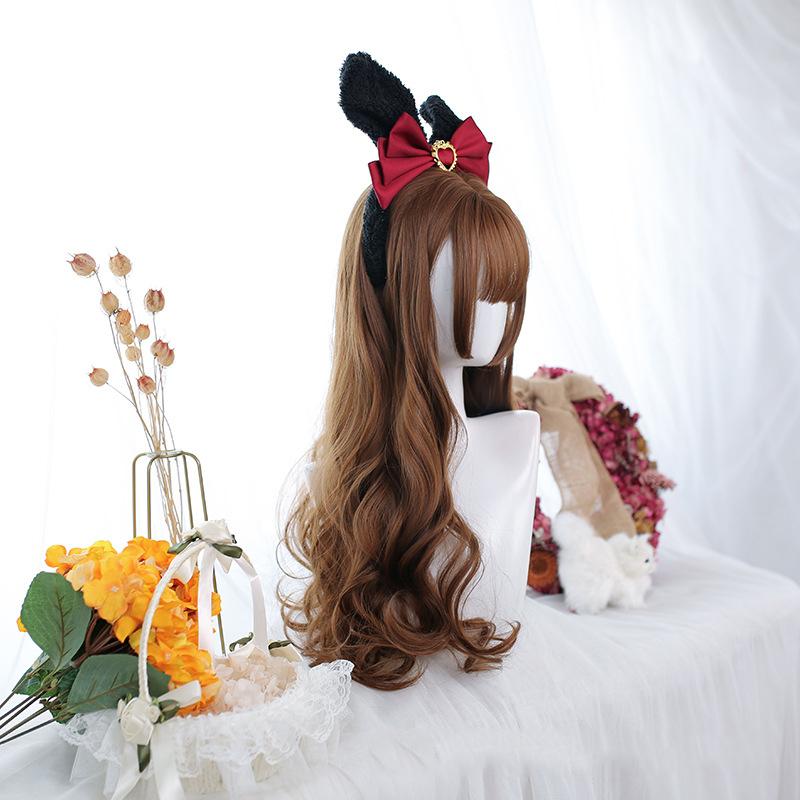 

Bybrana Женские длинные волосы Коричневые волосы с большой волнистой челкой Повседневная одежда Лолита Косплей Синтетические волосы 60cm