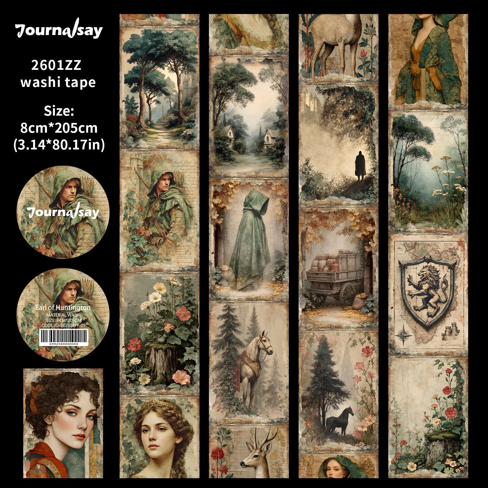 

JIANWU 80mm*205cm Vintage Forest Flower Character Landscape Material Collage Scrapbook Washi Tape Creative Journal Stationery