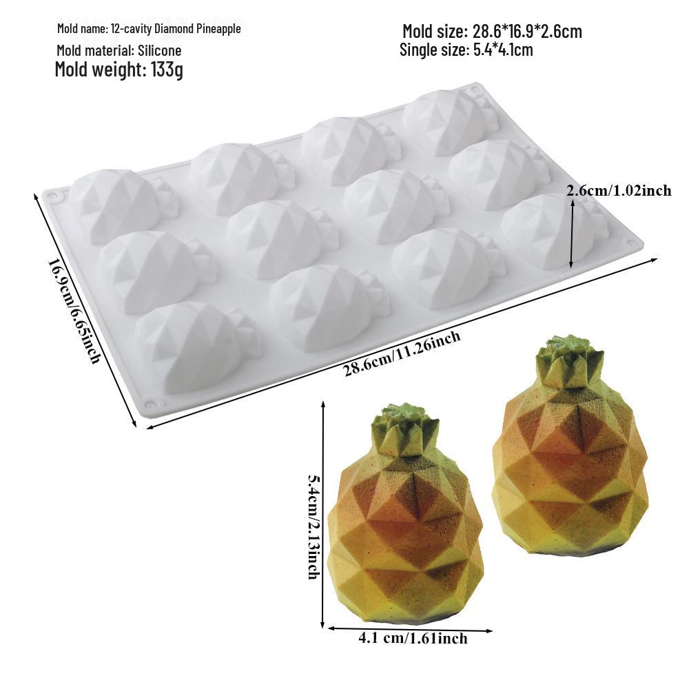 3D Fruchtmousse Silikon Kuchenformen: Birne, Apfel, Ananas, Pfirsich, Durian, Himbeere.